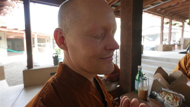 Tear of joy, having the meal at Abhayagiri during our reconnaissance visit Monday